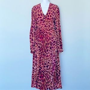 Stella McCartney - Long Sleeve Leopard Printed Midi Dress with Pockets